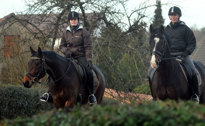 Ausritt im Januar 2012: Hirtenglanz und Shavalou - Foto: Beate Langels - Trakehner Gest�t H�melschenburg